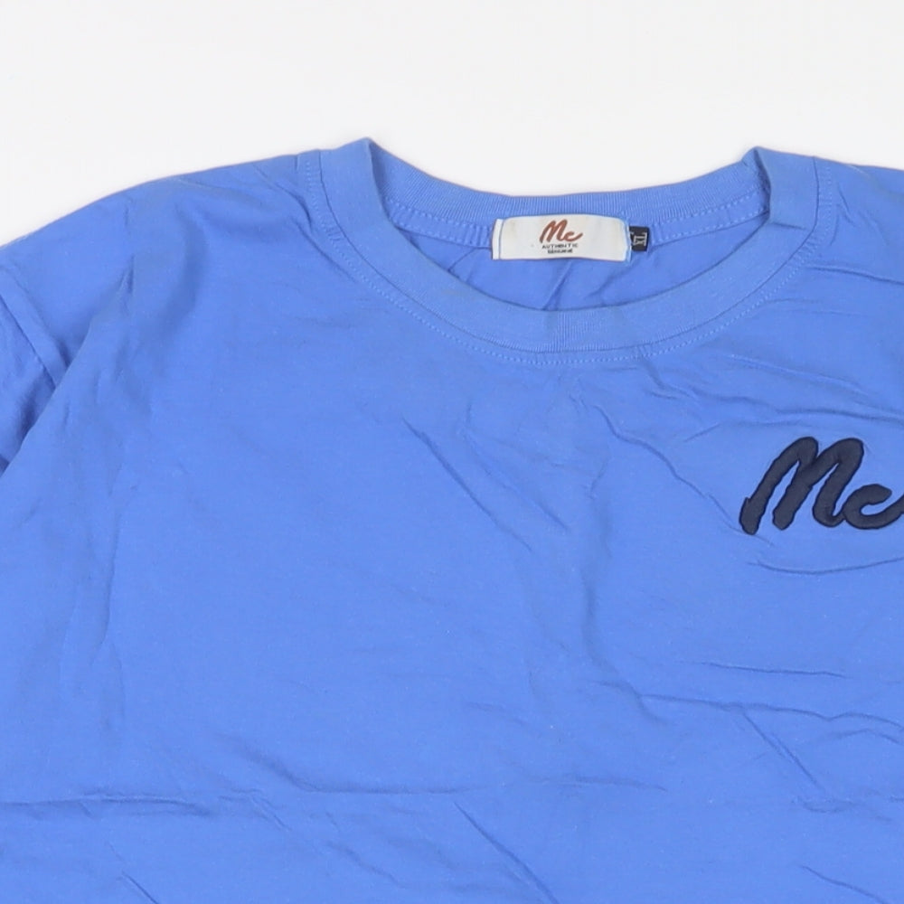 Me Womens Blue Cotton Basic T-Shirt Size XL Crew Neck - Logo, Embroidered