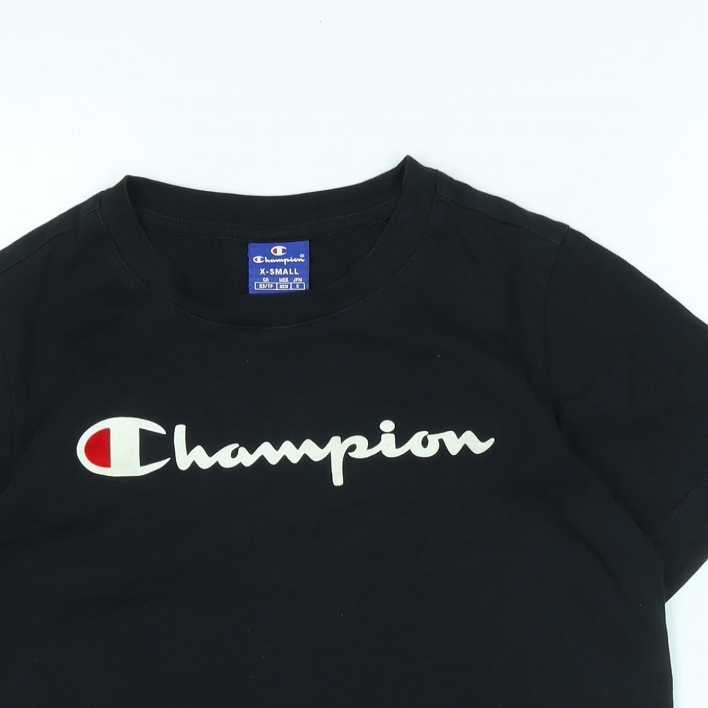 Champion Womens Black Cotton Blend Basic T-Shirt Size S Crew Neck - Champion