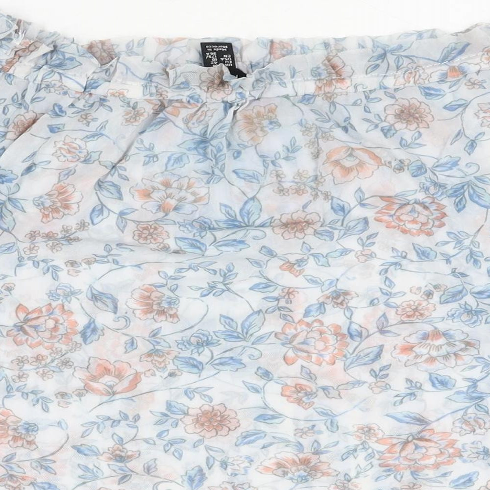 New Look Womens Blue Floral Nylon Basic Blouse Size 14 Off the Shoulder