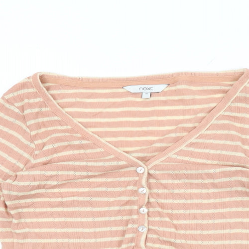 NEXT Womens Pink Striped Cotton Basic T-Shirt Size 10 V-Neck