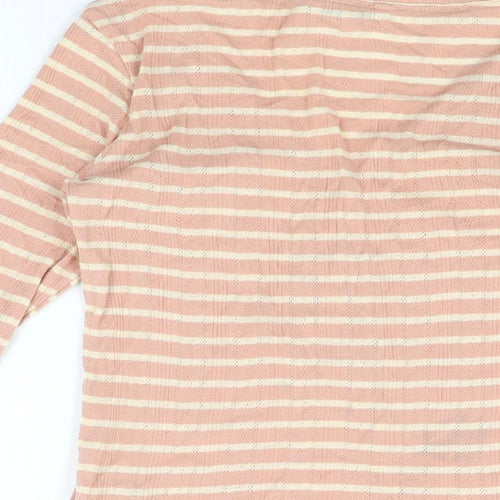 NEXT Womens Pink Striped Cotton Basic T-Shirt Size 10 V-Neck