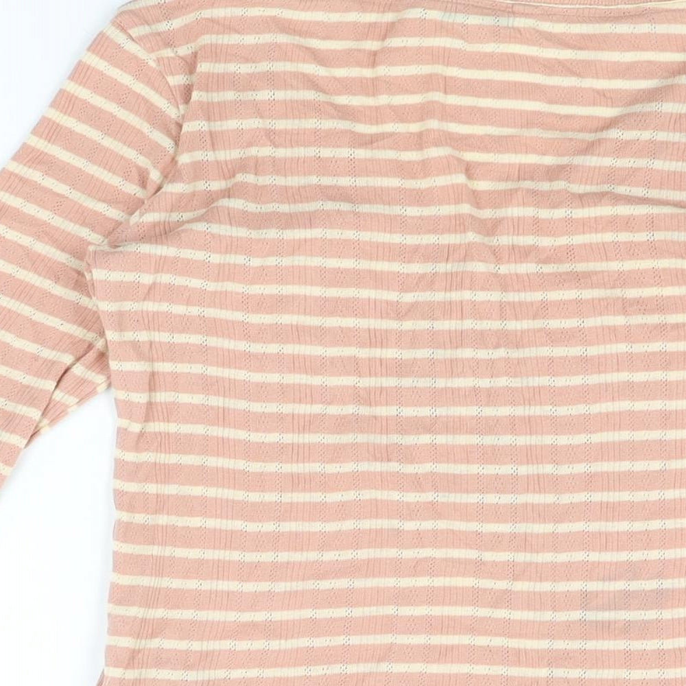 NEXT Womens Pink Striped Cotton Basic T-Shirt Size 10 V-Neck