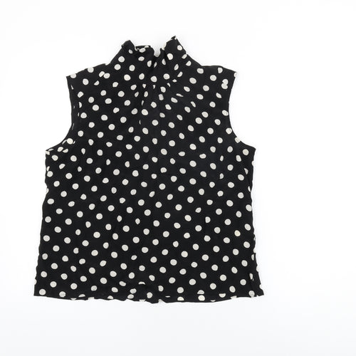 Hobbs Womens Black Polka Dot Silk Basic Blouse Size 14 High Neck