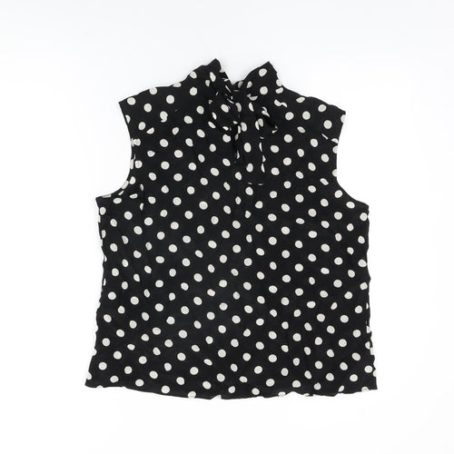 Hobbs Womens Black Polka Dot Silk Basic Blouse Size 14 High Neck