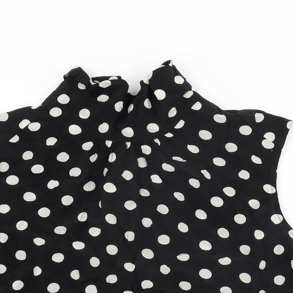 Hobbs Womens Black Polka Dot Silk Basic Blouse Size 14 High Neck