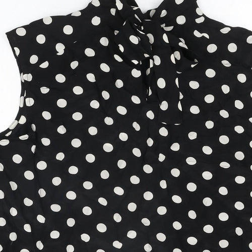 Hobbs Womens Black Polka Dot Silk Basic Blouse Size 14 High Neck