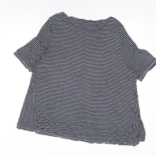 Live Unlimited London Womens Blue Striped Viscose Basic T-Shirt Size 24 Round Neck