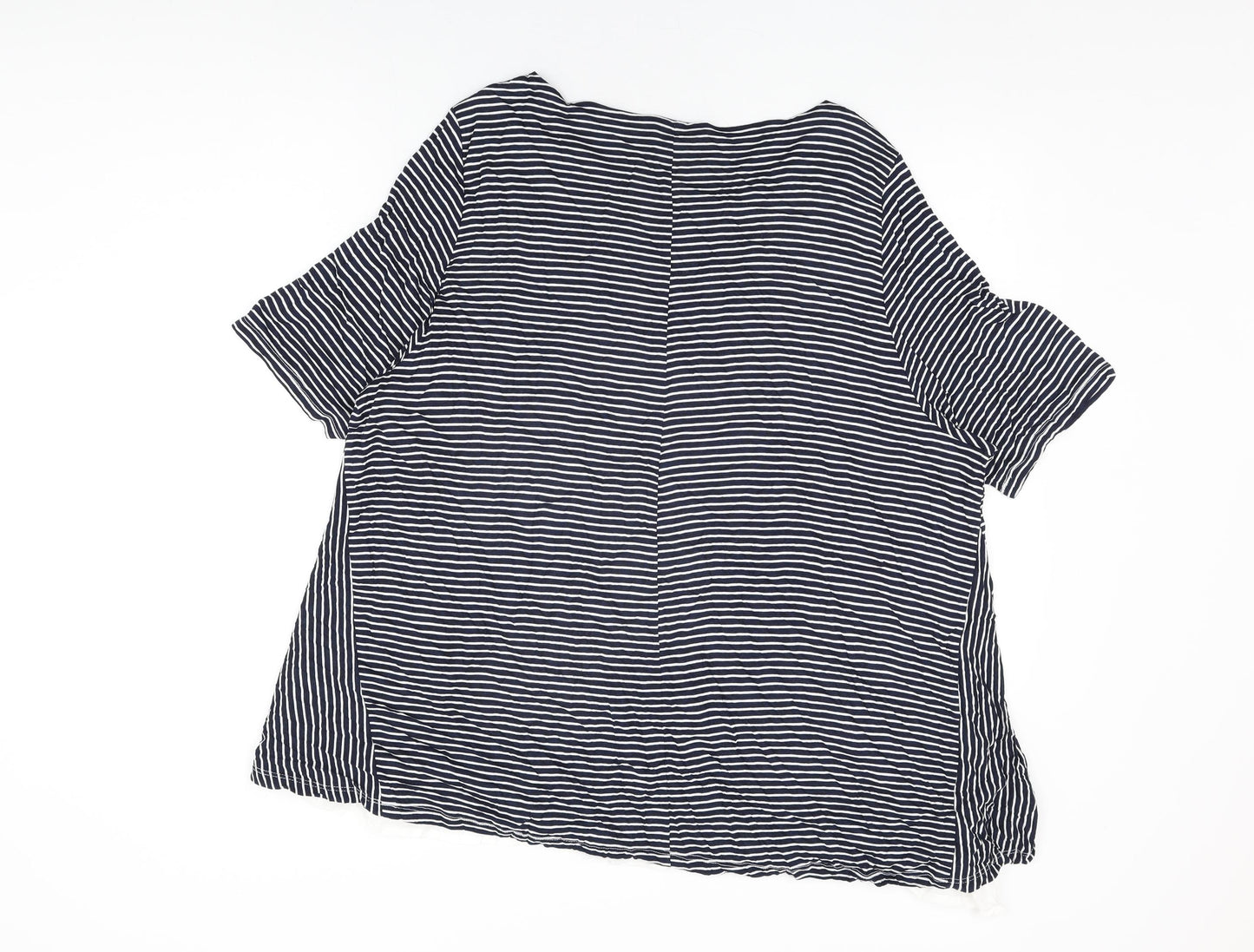 Live Unlimited London Womens Blue Striped Viscose Basic T-Shirt Size 24 Round Neck