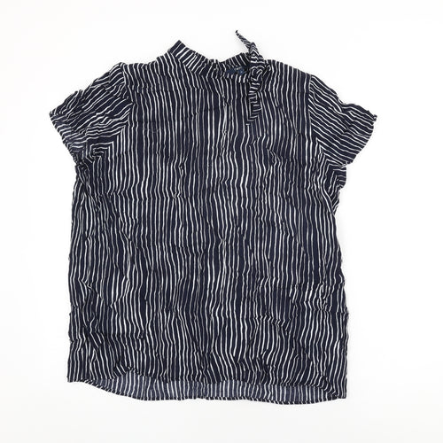 NEXT Womens Blue Striped Viscose Basic T-Shirt Size 18 Round Neck