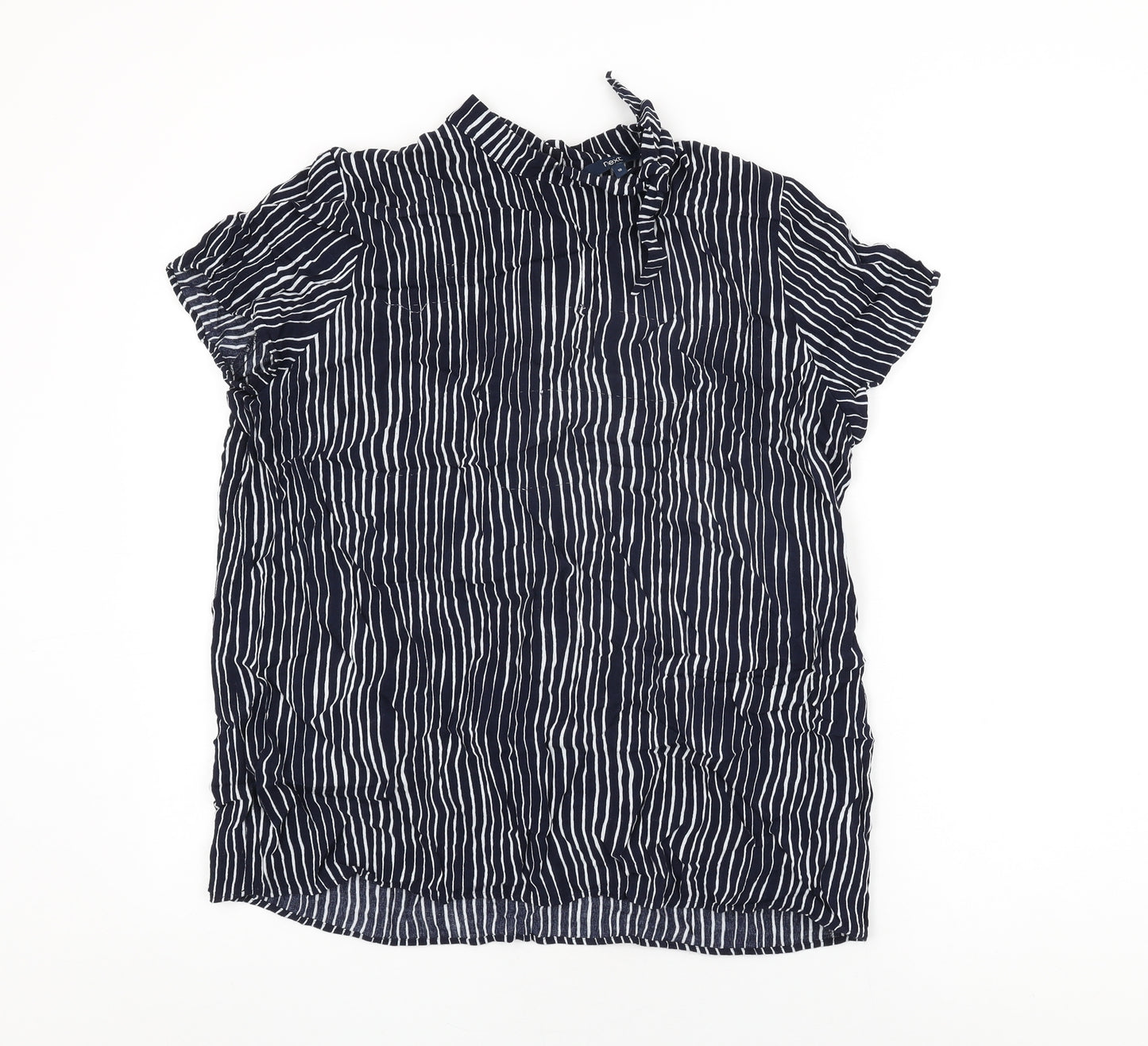 NEXT Womens Blue Striped Viscose Basic T-Shirt Size 18 Round Neck