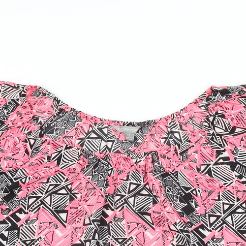 Suzanne Grae Womens Pink Geometric Polyester Basic Blouse Size 12 Off the Shoulder