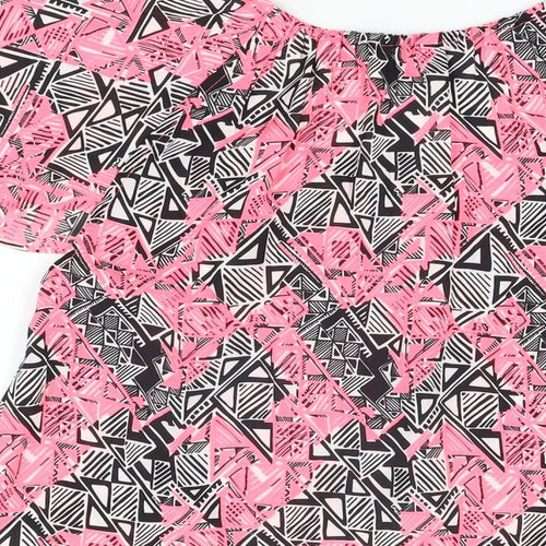 Suzanne Grae Womens Pink Geometric Polyester Basic Blouse Size 12 Off the Shoulder