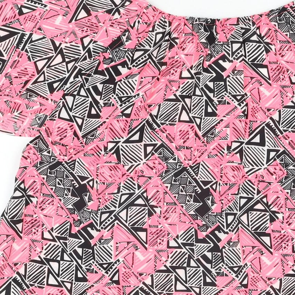 Suzanne Grae Womens Pink Geometric Polyester Basic Blouse Size 12 Off the Shoulder