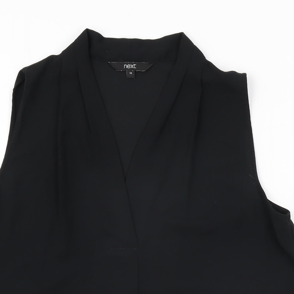 NEXT Womens Black Polyester Basic Blouse Size 14 V-Neck