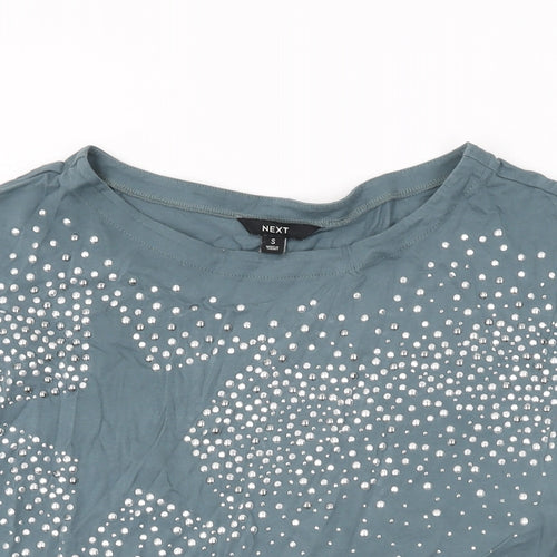 NEXT Womens Grey Cotton Basic T-Shirt Size S Round Neck - Star Print