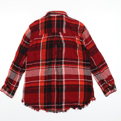 River Island Womens Red Plaid Viscose Basic Button-Up Size S Collared