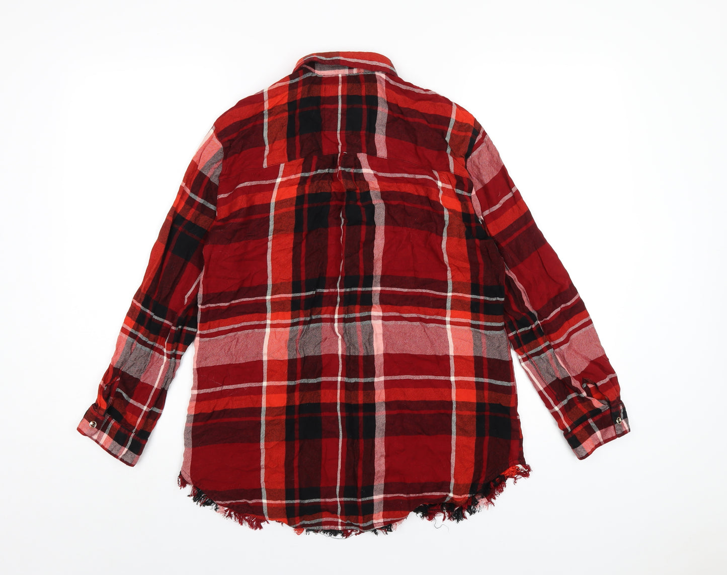 River Island Womens Red Plaid Viscose Basic Button-Up Size S Collared