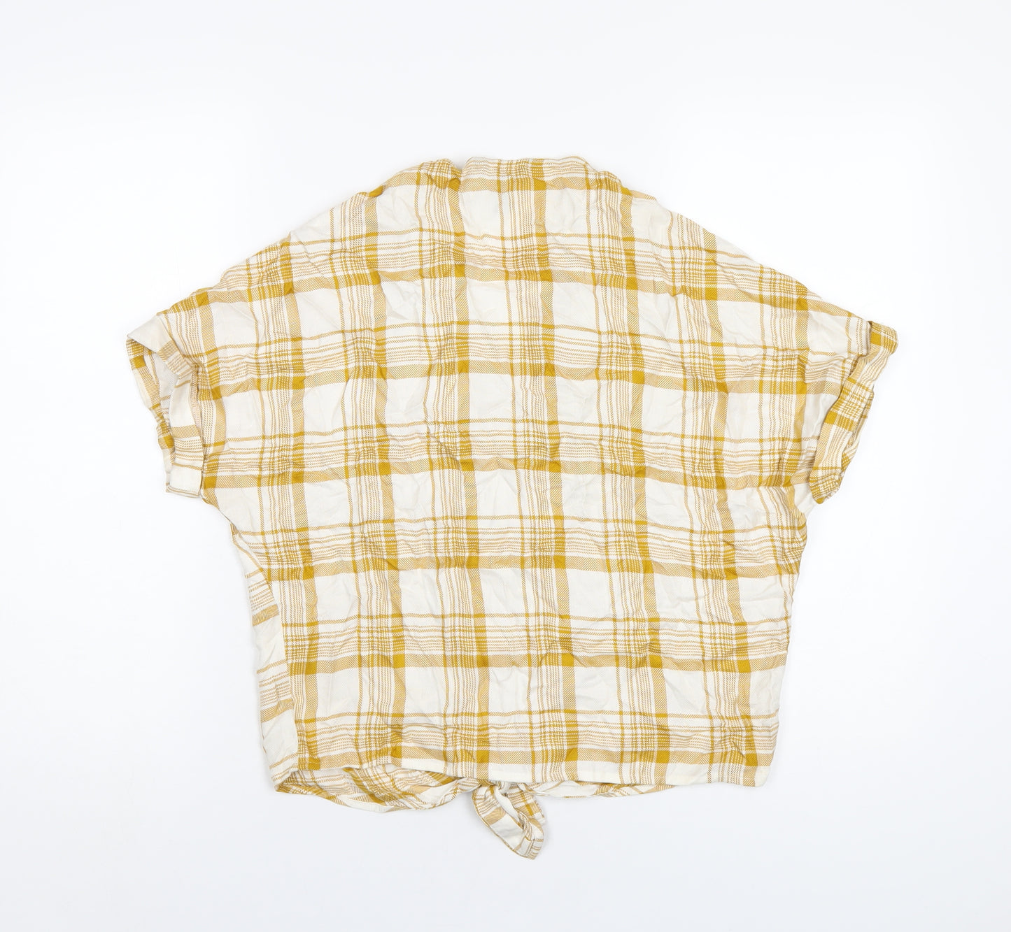 New Look Womens Yellow Plaid Viscose Basic T-Shirt Size 6 V-Neck