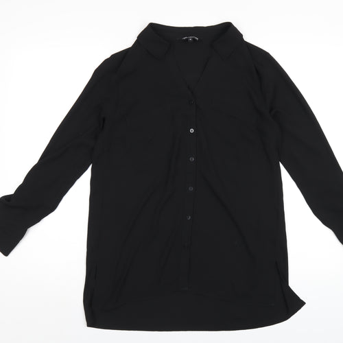 Debenhams Womens Black Polyester Basic Button-Up Size 10 Collared