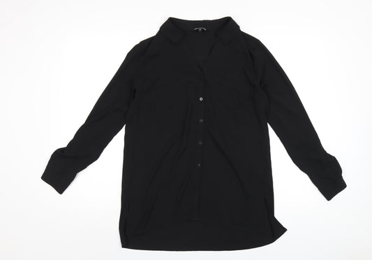 Debenhams Womens Black Polyester Basic Button-Up Size 10 Collared