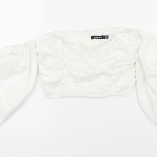 Boohoo Womens White Polyester Cropped Blouse Size 6 Square Neck - Cold Shoulder