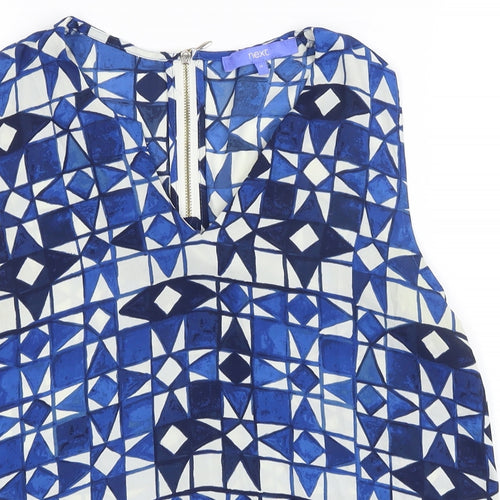 NEXT Womens Blue Geometric Polyester Tunic Blouse Size 12 V-Neck