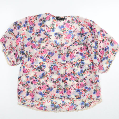 New Look Womens Multicoloured Floral Polyester Basic Blouse Size 8 Round Neck