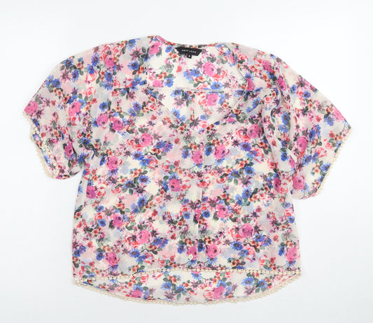 New Look Womens Multicoloured Floral Polyester Basic Blouse Size 8 Round Neck