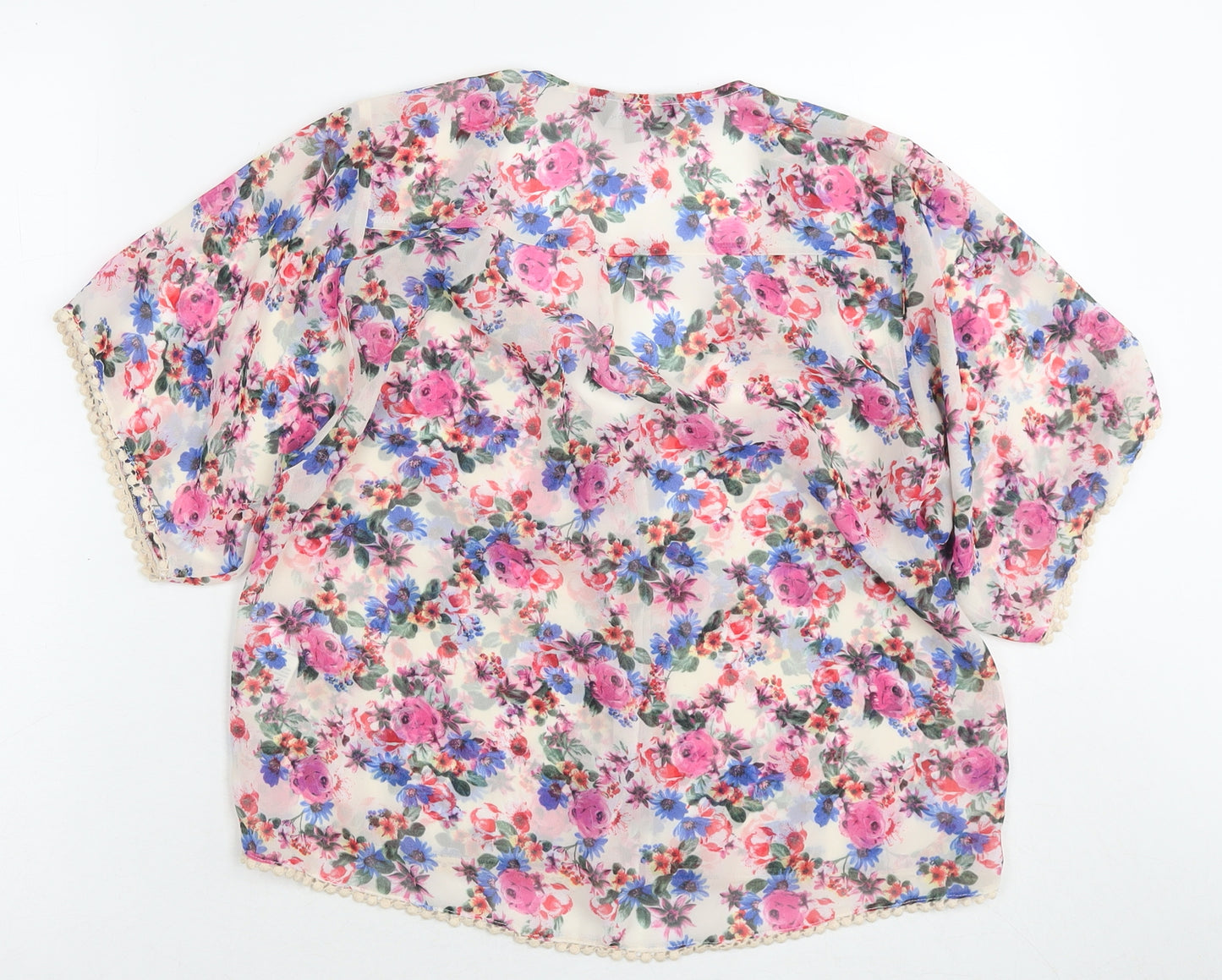 New Look Womens Multicoloured Floral Polyester Basic Blouse Size 8 Round Neck