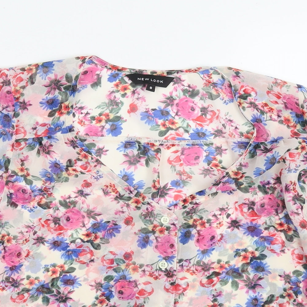 New Look Womens Multicoloured Floral Polyester Basic Blouse Size 8 Round Neck