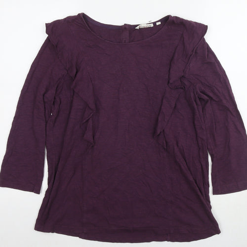 Fat Face Womens Purple Cotton Basic Blouse Size 12 Round Neck