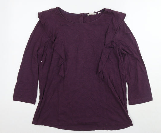 Fat Face Womens Purple Cotton Basic Blouse Size 12 Round Neck