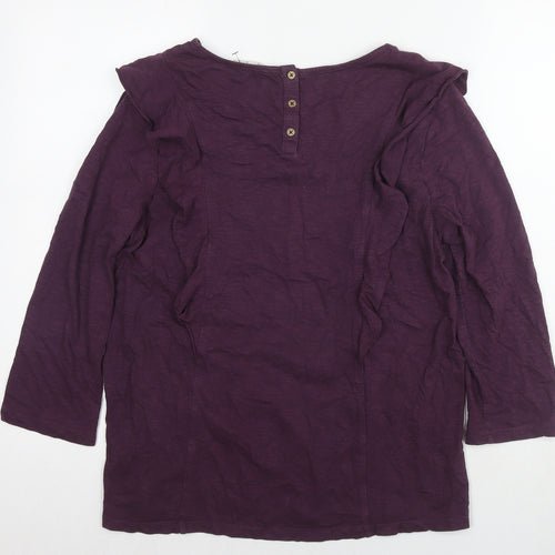 Fat Face Womens Purple Cotton Basic Blouse Size 12 Round Neck