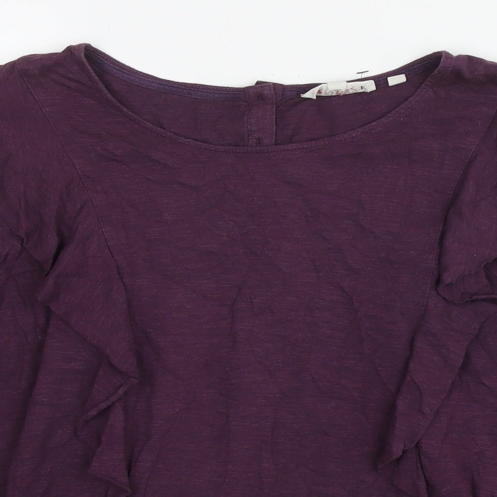 Fat Face Womens Purple Cotton Basic Blouse Size 12 Round Neck