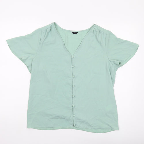 M&Co Womens Green Polyester Basic Blouse Size 12 V-Neck