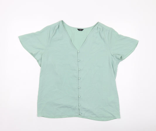 M&Co Womens Green Polyester Basic Blouse Size 12 V-Neck