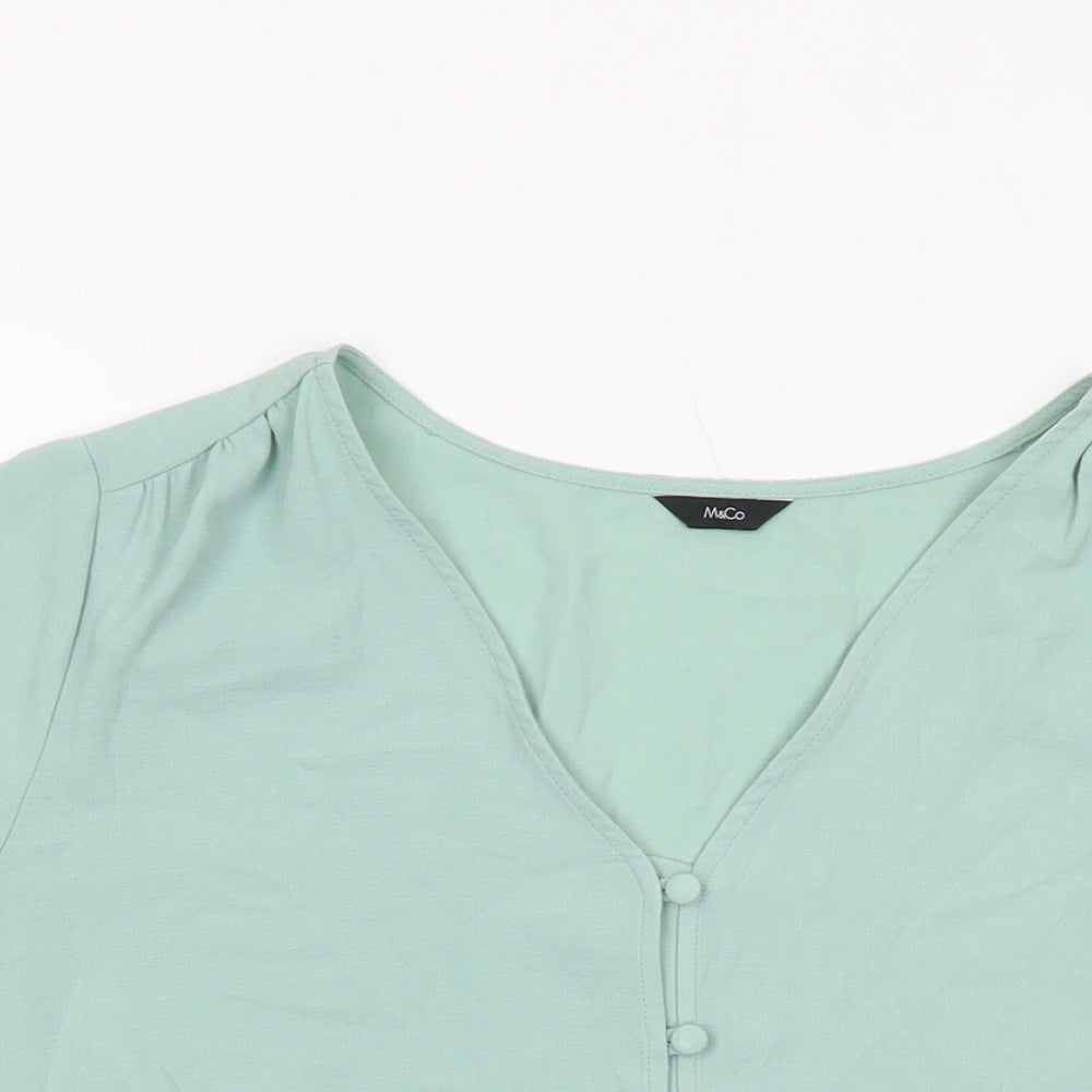 M&Co Womens Green Polyester Basic Blouse Size 12 V-Neck