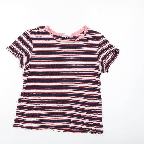 Monki Womens Multicoloured Striped Cotton Basic T-Shirt Size S Crew Neck