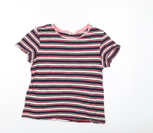 Monki Womens Multicoloured Striped Cotton Basic T-Shirt Size S Crew Neck