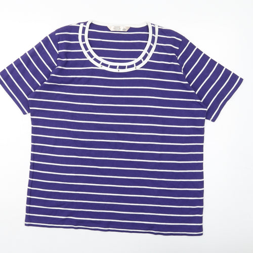 Honor Millburn Womens Purple Striped Cotton Basic T-Shirt Size 18 Round Neck