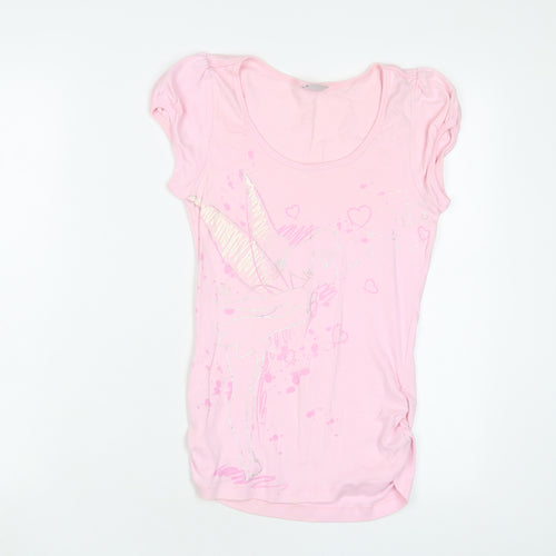 Disney Womens Pink Cotton Basic T-Shirt Size 10 Scoop Neck - Tinkerbell