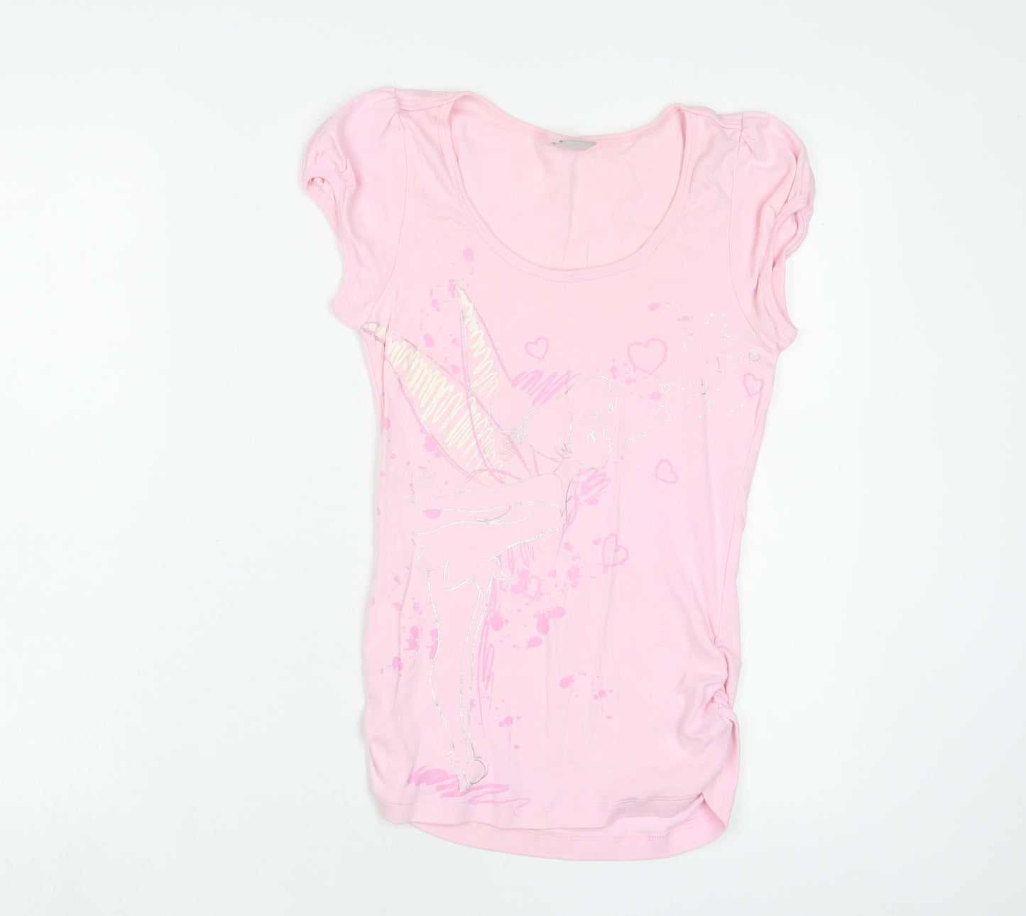 Disney Womens Pink Cotton Basic T-Shirt Size 10 Scoop Neck - Tinkerbell