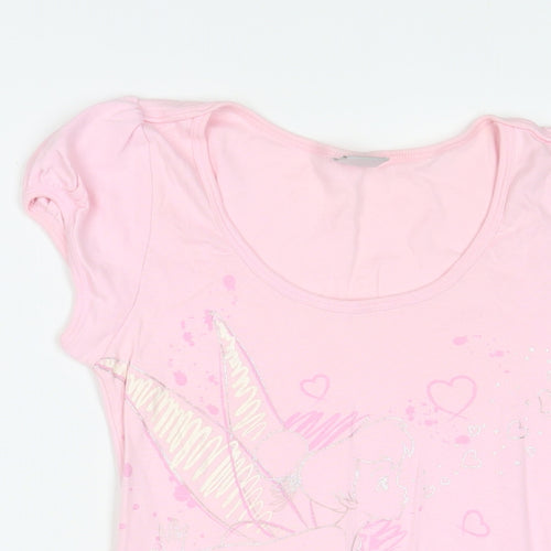 Disney Womens Pink Cotton Basic T-Shirt Size 10 Scoop Neck - Tinkerbell