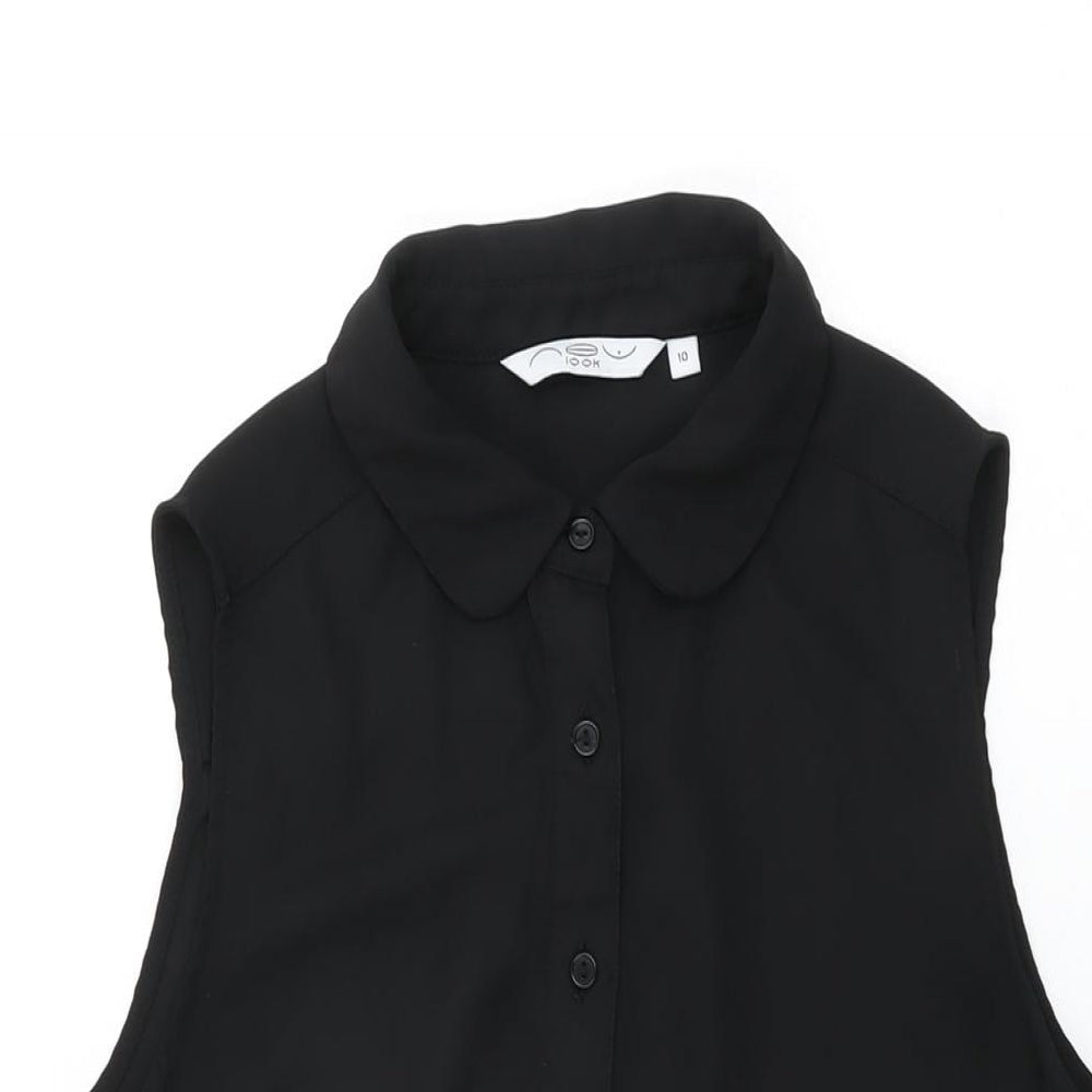 New Look Womens Black Polyester Basic Button-Up Size 10 Collared