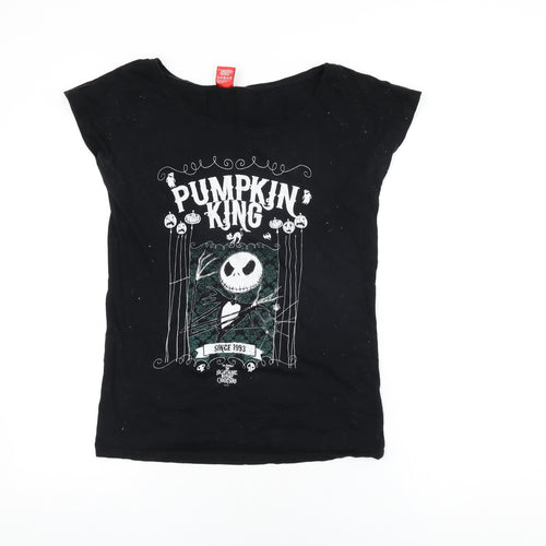 The Nightmare Before Christmas Womens Black Cotton Basic T-Shirt Size S Round Neck - Pumpkin King, Tim Burton