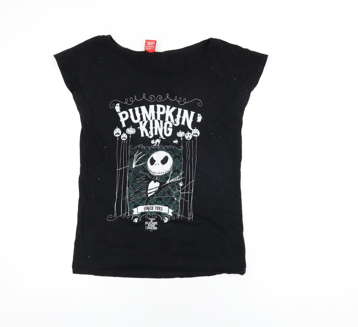 The Nightmare Before Christmas Womens Black Cotton Basic T-Shirt Size S Round Neck - Pumpkin King, Tim Burton