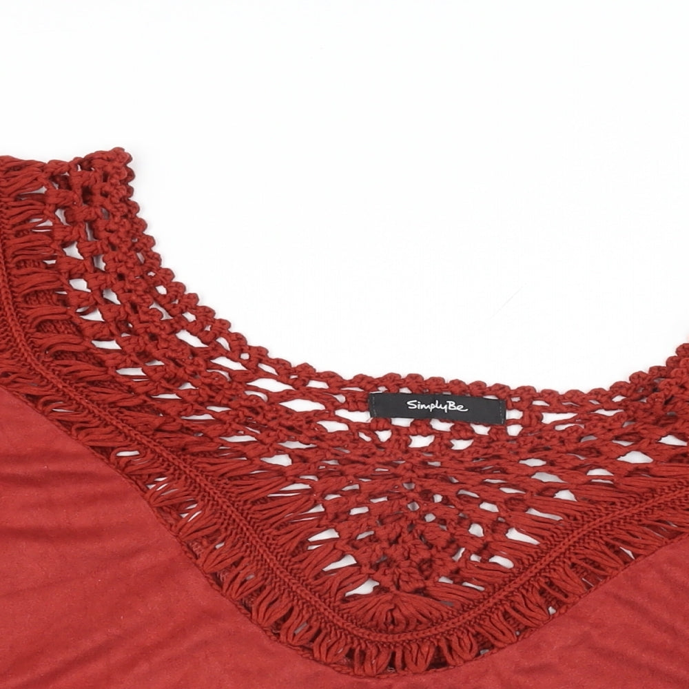 Simply Be Womens Red Polyester Basic T-Shirt Size 24 V-Neck - Suede, Tassle Detail