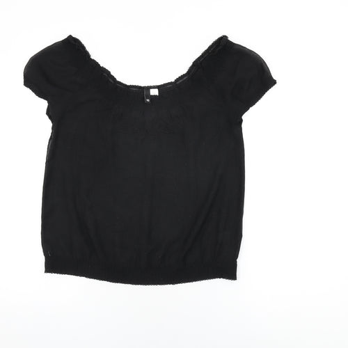 H&M Womens Black Polyester Basic T-Shirt Size 10 Off the Shoulder