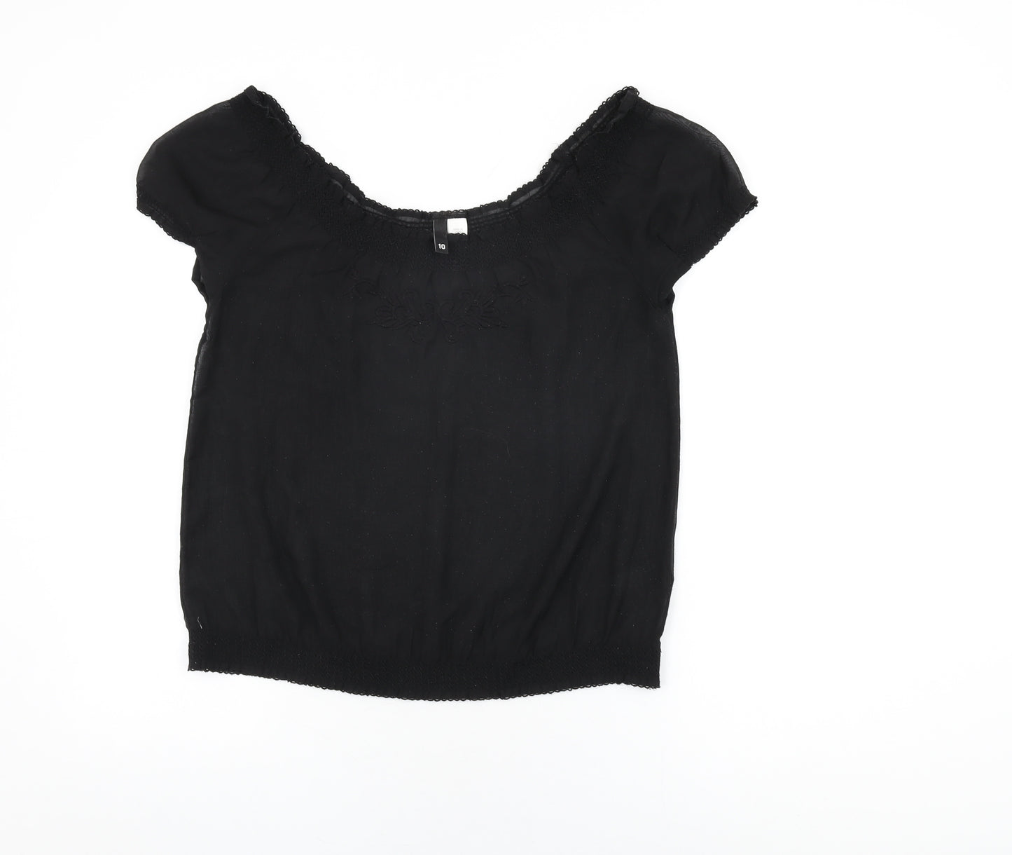 H&M Womens Black Polyester Basic T-Shirt Size 10 Off the Shoulder