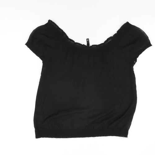 H&M Womens Black Polyester Basic T-Shirt Size 10 Off the Shoulder